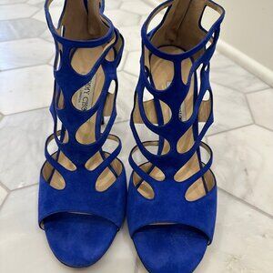 Jimmy Choo Blue Suede Ren Caged Sandals Size
